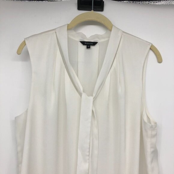 RW&Co White tied V-Neck sleevless blouse LG office capsule wardrobe Large - Picture 4 of 16